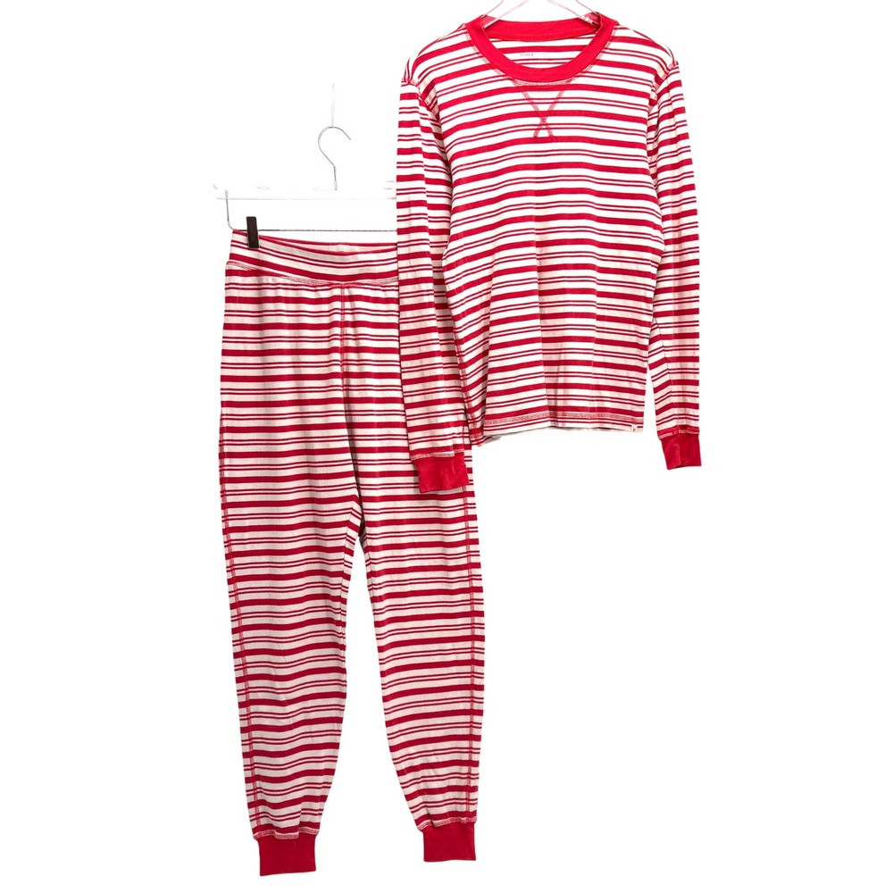 Pact Organic Cotton Striped Pajama Set Womens M Red White Jogger Long Sleeve